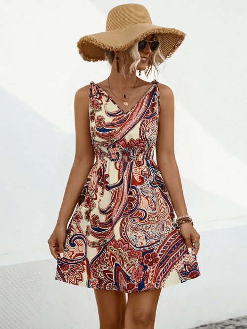 New knotted printed drawstring dress